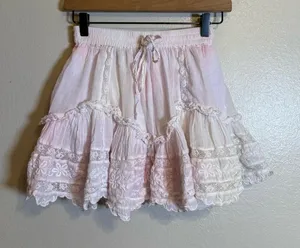 loveshackfancy floral lace pink and yellow skirt thumbnail 1