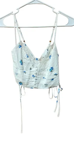 Sky to Moon Floral Crop Top White and Blue - Size Small thumbnail 1