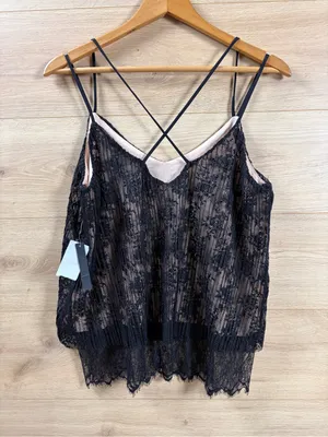 Lily Black Strappy Crossback Black/Tan Lace Cami Tank Top thumbnail 4