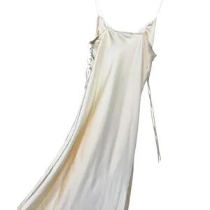 Zara Spaghetti Straps Side Lace-Up Satin Slip dress in Cream size Medium NWT thumbnail 6
