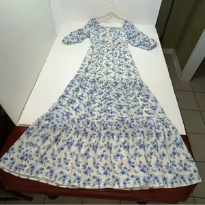 Love‎ Colette Off The Shoulder Maxi Dress Blue White Floral Womens Size Medium thumbnail 10