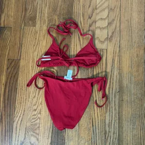 Andie String Bikini‎ Set Ribbed Flame Red size S NWOT thumbnail 4