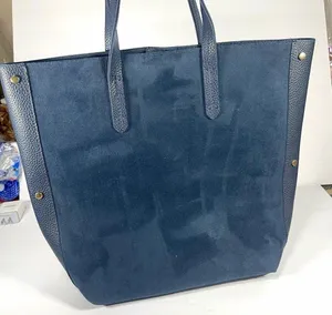 ULTA Beauty Navy Blue Faux Leather & Suede Tote Bag Shoulder Purse Magnetic Snap thumbnail 1