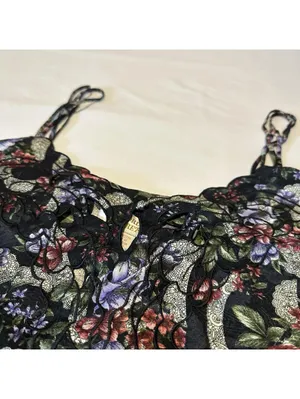 Vintage Victoria’s Secret Black Floral Pajama Lingerie Cropped Cami Top Sz Large thumbnail 7