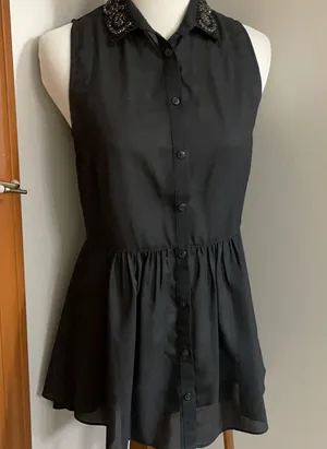 Guess sheer sleeveless blouse sequined collar thumbnail 1