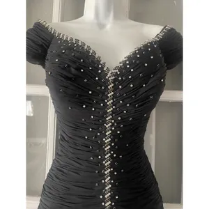Jovani New York Black Off Shoulder Ruched Rhinestone Embellished Gown Size 14 thumbnail 4