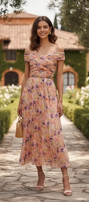 ASTR Leonara Off Shoulder Maxi Dress Peach Multi One Size NWT thumbnail 1