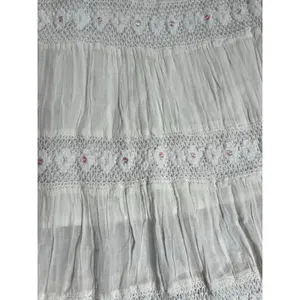 White Tiered Maxi Skirt Smocked Waist Boho Fairy Whimsy size L 100% Cotton New thumbnail 4