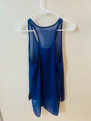 Lush Blue sheer mesh tank top thumbnail 3