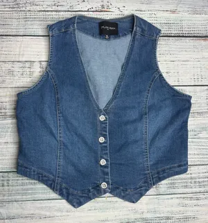 Dylan Ryan NYC Women’s Denim Button Front Vest XL – Blue Stretch Jean Waistcoatx thumbnail 1