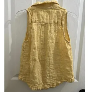 Maeve Anthropologie Butter Yellow Linen Sleeveless Button Up Top Chest Pockets 0 thumbnail 2