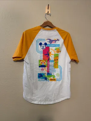 Disney Epcot Center Baseball Tee Shirt Yellow White Raglan Size Large thumbnail 5