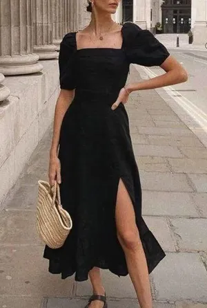 ASTR the Label Black Puff Sleeve Poplin Midi Dress thumbnail 1