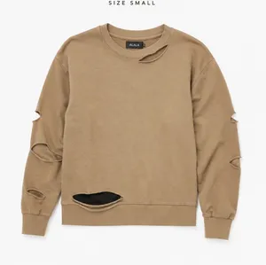 ALALA Cypher Distressed Sweatshirt Small Tan Cutout Pullover Athleisure thumbnail 1