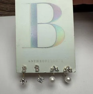 Initial Letter B NWT Anthropologie Gold Tone Stud Pierced Earrings 2 Pairs thumbnail 1