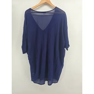 Eileen Fisher Sweater Womens L V-Neck Blue Sheer Mesh Italian Yarn EUC thumbnail 3