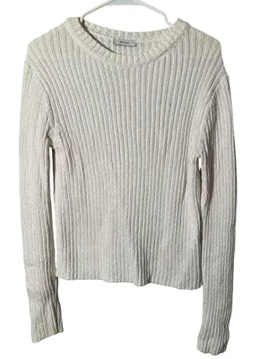 Moani Women's Size F Crewneck Sweater White Ribbed Merino Wool Cashmere Blend thumbnail 1