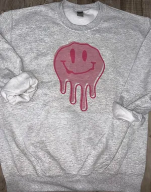 Drip Smiley Face Sweatshirt Gray Size M thumbnail 1