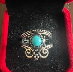 Women’s Stainless Steel Silver Simulated Faux Turquoise Ring Size 7 New thumbnail 1