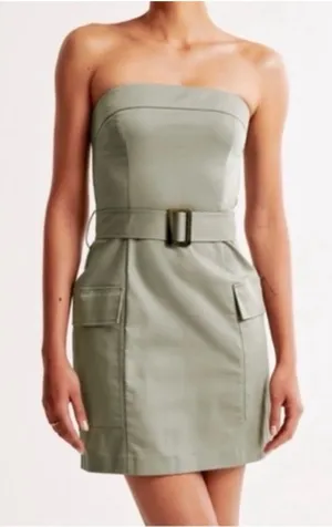 NWT Abercrombie and fitch strapless utility mini dress army green XL TALL thumbnail 1