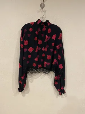 The Kooples Blouse Womens Small Black Floral Lace Sheer High Neck Cropped Top thumbnail 5