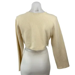 Zara Women's Cream Ribbed Knit Silver Fringe Long Sleeve Sweater Crop Top Size M thumbnail 4