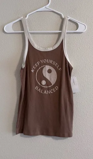 NWT American Eagle Outfitters Brown Tank with Cream Trim & Yin-Yang Graphic thumbnail 1