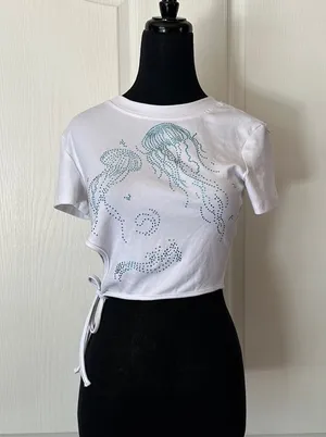 NWT CIDER JELLYFISH RHINESTONE CUT OUT SIDE TIE TEE thumbnail 1