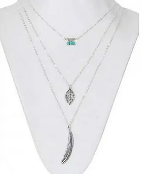 NEW‎ Boho Silver Multilayer Turquoise Leaf Necklace, 16-18” thumbnail 1