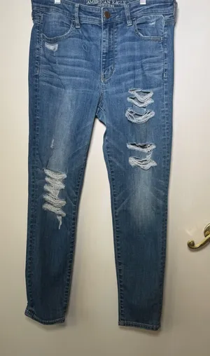 American Eagle Outfitters Women's Distressed Blue Denim Jeans 12 Short Skinny thumbnail 1