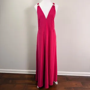 Abercrombie Fitch Dipped-Waist Hardware Maxi Dress Magenta Tie-Back Size XL thumbnail 5