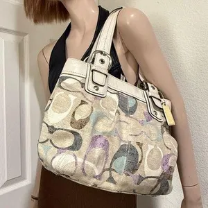 COACH 16591 Soho Linen Op Art Tote Multicolored Jacquard Canvas Shoulder Bag thumbnail 2