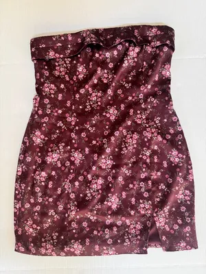 NWT Altar’d State Analissy Burgundy Satin Floral Strapless Mini Dress sz L Large thumbnail 7