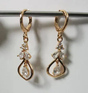 18K Yellow Gold Filled White Zircon Topaz Quartz Drops Earrings thumbnail 4