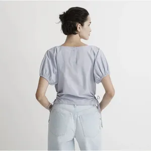 Madewell Embroidered Poplin Puff-Sleeve Cutout Crop Top Distant Peri XS NWT thumbnail 2