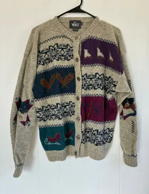 Woolrich Ski Vintage 100%‎ Wool Winter Scene Cardigan Sweater Nordic Gray XL thumbnail 1
