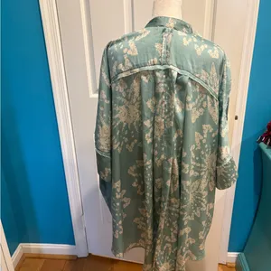 Free People Intimately kimono pajama top oversized XS S M greenish blue thumbnail 3