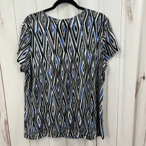 Chico’s Travelers Women’s 3 Black white Blue Slinky Stretchy Top thumbnail 3