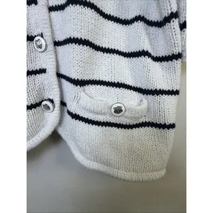 Talbots Womens black Striped Knit sweater Cardigan Preppy coastal nautical large thumbnail 3