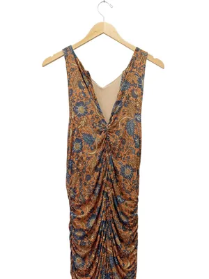 House of Harlow 1960 Maxi Dress XL Brown Paisley Ruched Bodycon Sleeveless thumbnail 7