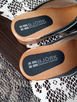 BJÖRK Blue Leather Clogs with Natural Wood Sole Swedish Comfort Womens 39 thumbnail 6