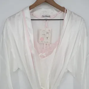Linea Donatella Bride Satin Wrap Robe Set Women M Beige Pink Tie Waist Sleepwear thumbnail 3