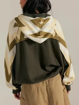NWT Free People We The Free Seeing Double Hoodie Sweatshirt Feen Combo Green thumbnail 2