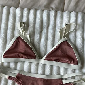 Amazon Two-Piece Bikini Set in Mauve and White thumbnail 2