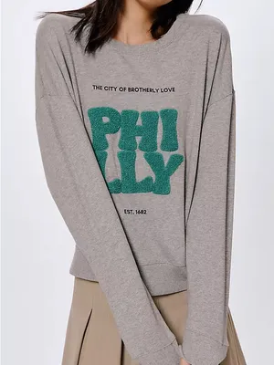 Maeve x Kaylee Watai Philly Graphic Sweatshirt Gray Green Crewneck Pullover S thumbnail 2