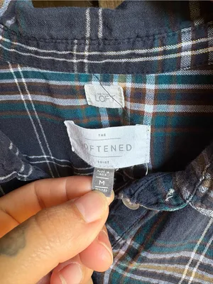 Loft Blue and Metallic Gold Plaid Softened Shirt thumbnail 3