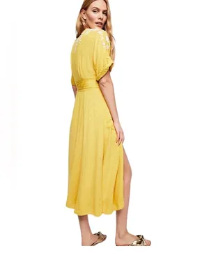 Free People Dress Midi Yellow Floral Medium thumbnail 5