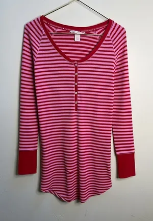 Victoria's Secret Pink and Red‎ Striped Henley pajamas thumbnail 1