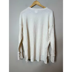 Aerie Do What Makes You Happy‎ Waffle Knit Thermal Top Oversized Medium Ivory thumbnail 5