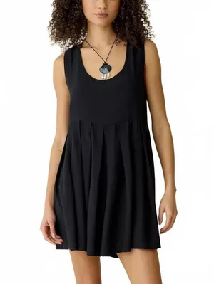 Urban Outfitters Popover Pleated Babydoll Mini Dress Black XS thumbnail 4